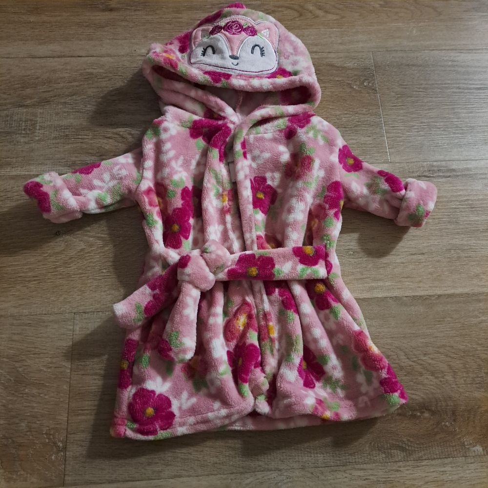 Duck Duck Goose Baby's Pink Floral Hooded Robe Kids Size 0-9 Months
